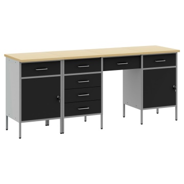 Set dulap de lucru cu masă, 4 piese, negru, lemn și oțel - Img 2