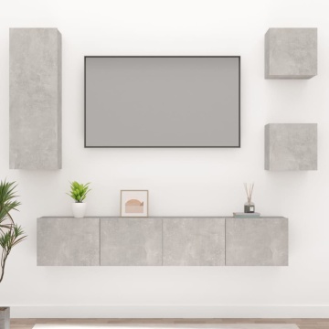 Set dulap TV, 5 piese, gri beton, lemn prelucrat - Img 1