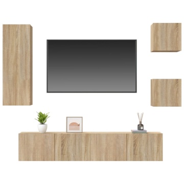 Set dulap TV, 5 piese, stejar sonoma, lemn prelucrat - Img 4