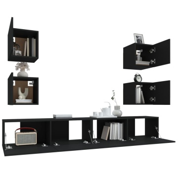 Set dulap TV, 6 piese, negru, lemn prelucrat - Img 8