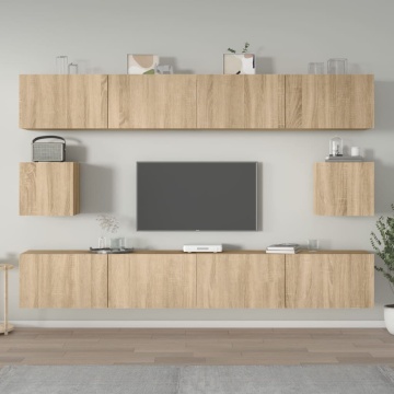 Set dulap TV, 6 piese, stejar sonoma, lemn prelucrat - Img 1