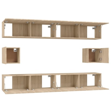 Set dulap TV, 6 piese, stejar sonoma, lemn prelucrat - Img 8