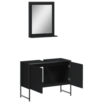 Set dulapuri de baie, 2 piese, negru, lemn prelucrat - Img 8