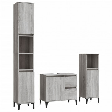Set dulapuri de baie, 3 piese, gri sonoma, lemn prelucrat - Img 2