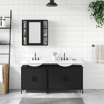 Set dulapuri de baie, 3 piese, negru, lemn prelucrat - Img 3