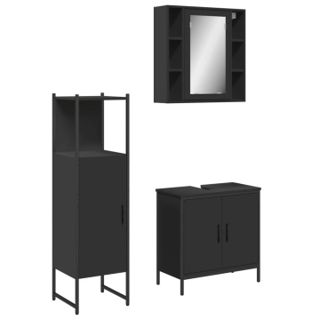 Set dulapuri de baie, 3 piese, negru, lemn prelucrat - Img 2
