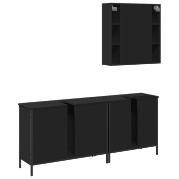 Set dulapuri de baie, 3 piese, negru, lemn prelucrat - Img 7