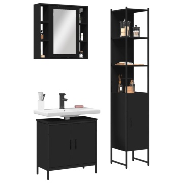 Set dulapuri de baie, 3 piese, negru, lemn prelucrat - Img 1