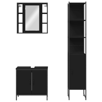 Set dulapuri de baie, 3 piese, negru, lemn prelucrat - Img 5