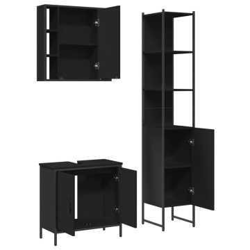 Set dulapuri de baie, 3 piese, negru, lemn prelucrat - Img 8