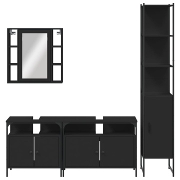 Set dulapuri de baie, 4 piese, negru, lemn prelucrat - Img 5