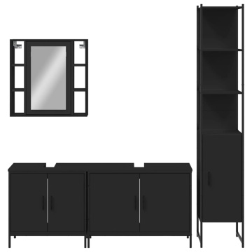 Set dulapuri de baie, 4 piese, negru, lemn prelucrat - Img 5