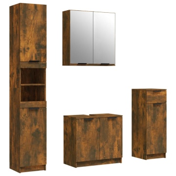 Set dulapuri de baie, 4 piese, stejar afumat, lemn prelucrat - Img 2