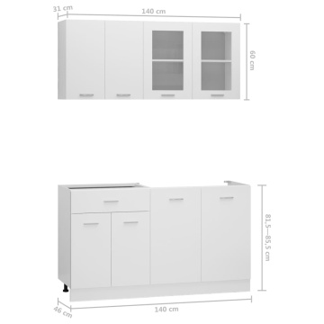 Set dulapuri de bucătărie, 4 piese, alb, lemn prelucrat - Img 7