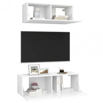 Set dulapuri TV, 2 piese, alb, lemn prelucrat - Img 3