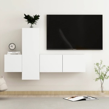 Set dulapuri TV, 3 piese, alb, lemn prelucrat - Img 1