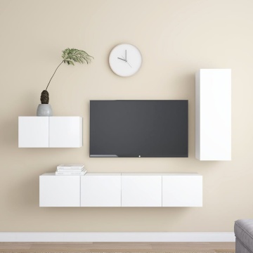 Set dulapuri TV, 4 piese, alb, lemn prelucrat - Img 1