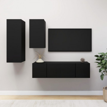 Set dulapuri TV, 4 piese, negru, lemn prelucrat - Img 1