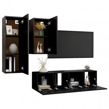 Set dulapuri TV, 4 piese, negru, lemn prelucrat - Img 3