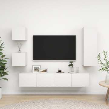 Set dulapuri TV, 5 piese, alb, lemn prelucrat - Img 1