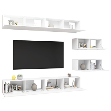 Set dulapuri TV, 6 piese, alb, lemn prelucrat - Img 3