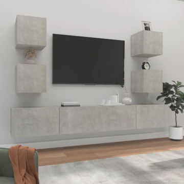 Set dulapuri TV, 6 piese, gri beton, lemn prelucrat - Img 1