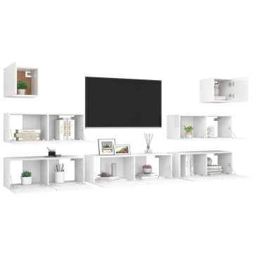 Set dulapuri TV, 7 piese, alb, lemn prelucrat - Img 3