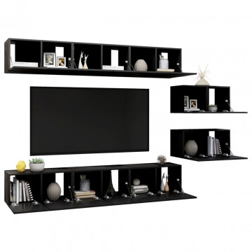 Set dulapuri TV, 8 piese, negru, lemn prelucrat - Img 3