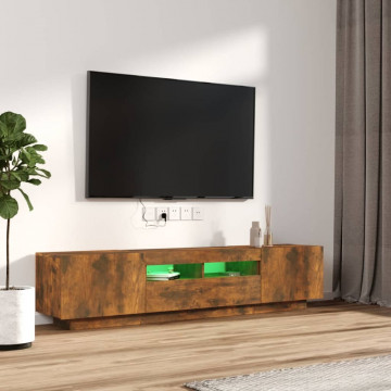 Set dulapuri TV cu LED, 2 piese, stejar fumuriu, lemn prelucrat - Img 4