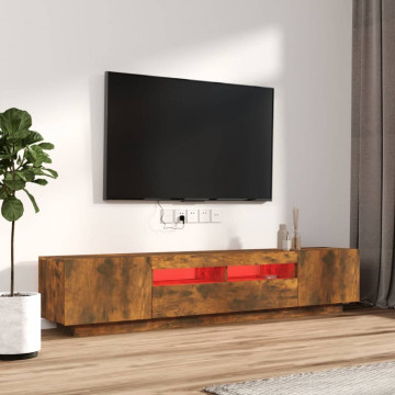 Set dulapuri TV cu LED, 2 piese, stejar fumuriu, lemn prelucrat - Img 3