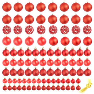 Set globuri de Crăciun 100 de piese, 3/4/6 cm, roșu - Img 2
