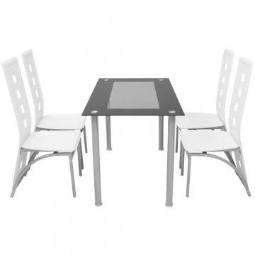 Set masă cu scaune, 5 piese, alb - Img 2