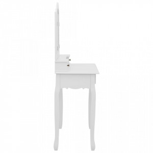 Set masă de toaletă cu taburet alb 80x69x141 cm lemn paulownia - Img 8