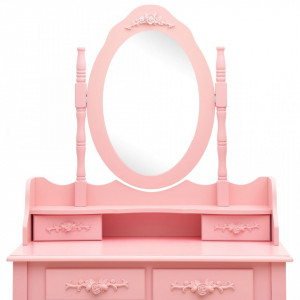 Set masă de toaletă cu taburet roz 75x69x140 cm lemn paulownia - Img 6