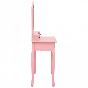 Set masă de toaletă cu taburet roz 80x69x141 cm lemn paulownia - Img 5