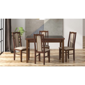 Set masa extensibila 120x150cm cu 4 scaune tapitate, mb-13 max5 si s-37 boss7 o2, nuc, lemn masiv, stofa - Img 1