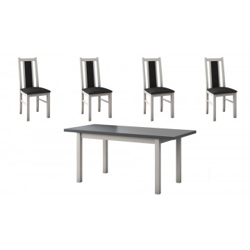 Set masa extensibila 140x180cm cu 4 scaune tapitate, mb-21 modena1 si s-38 boss14 b24z, alb/grafit, lemn masiv de fag, stofa - Img 5
