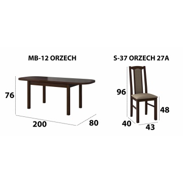 Set masa extensibila 160x200cm cu 4 scaune tapitate, mb-12 venus1 si s-37 boss7 o27a, nuc, lemn masiv de fag, stofa - Img 7