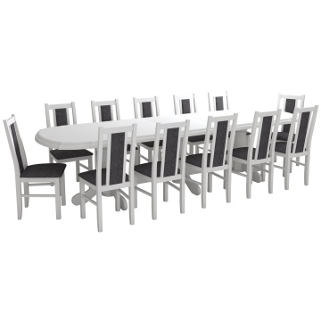 Set masa extensibila jork 250-300x100 cm, lemn masiv alb, cu 12 scaune tapitate stofa gri, s-38 B24B - Img 3
