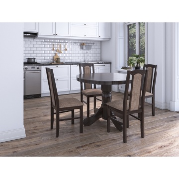 Set masa extensibila Kan 100x135 cm, lemn masiv, culoare wenge, blat din mdf cu 4 scaune tapitate S-37 Boss7 w2, stofa - Img 1