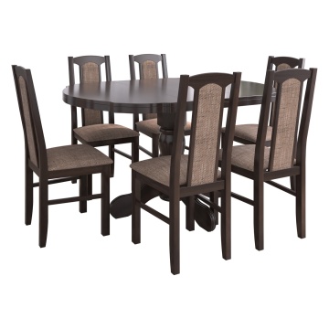 Set masa extensibila Kan 100x135 cm, lemn masiv, culoare wenge, blat din mdf cu 6 scaune tapitate S-37 Boss7 w2, stofa - Img 2
