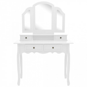 Set masă toaletă cu taburet alb 100x40x146 cm lemn paulownia - Img 4