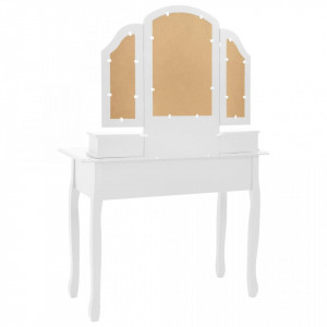 Set masă toaletă cu taburet alb 100x40x146 cm lemn paulownia - Img 6