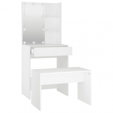Set măsuță de toaletă cu LED, alb, lemn prelucrat - Img 5