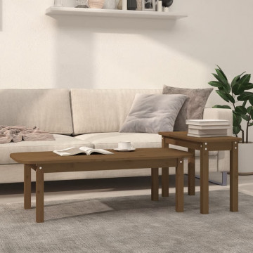 Set măsuțe de cafea, 2 piese, maro miere, lemn masiv de pin - Img 1