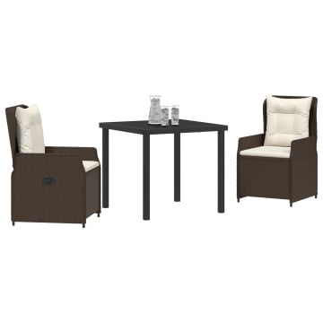 Set mese grădină 3 piese Maro Poliratan, Masă pentru grădină Neagră 80x80x73 cm Sticlă securizată - Img 3