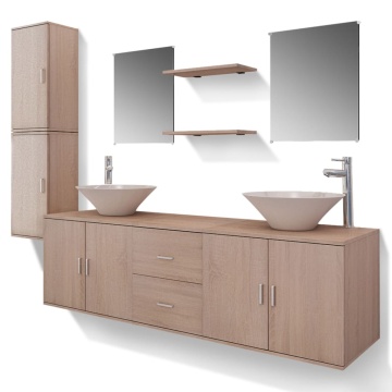 Set mobilier baie 11 piese cu chiuvete și robinete incluse, Bej - Img 2