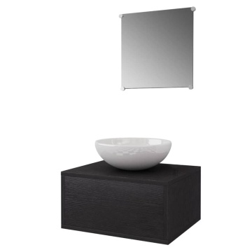 Set mobilier baie format din 3 piese cu chiuvetă inclusă, Negru - Img 2