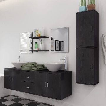 Set mobilier baie format din 9 piese cu chiuvete incluse, Negru - Img 3