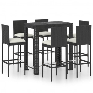Set mobilier bar de exterior cu perne, 7 piese, negru poliratan - Img 1